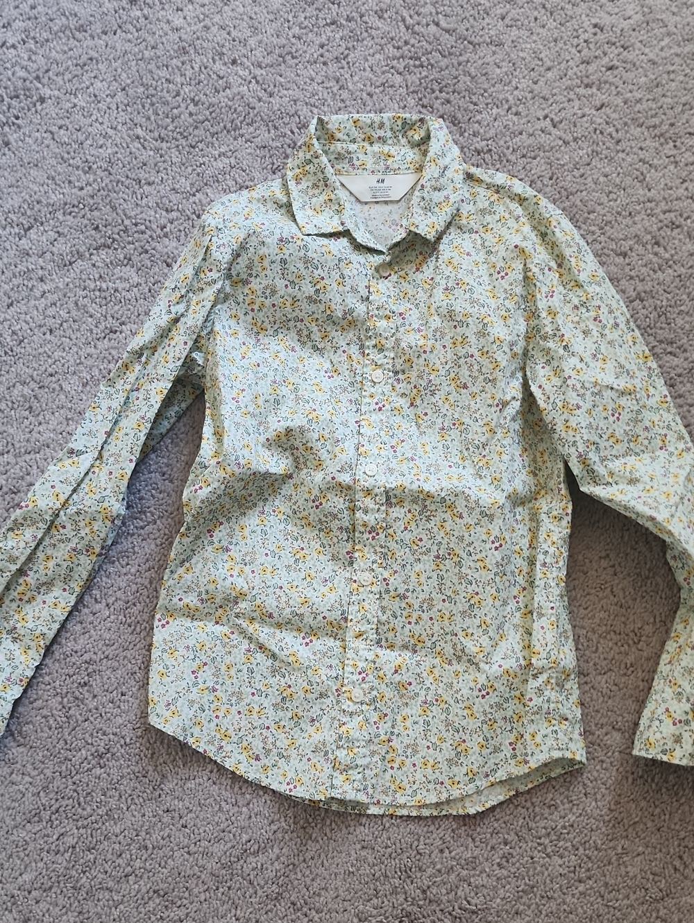 H&M Boy Floral Button-Down Shirt - Light Green with Yellow and Pink Accents